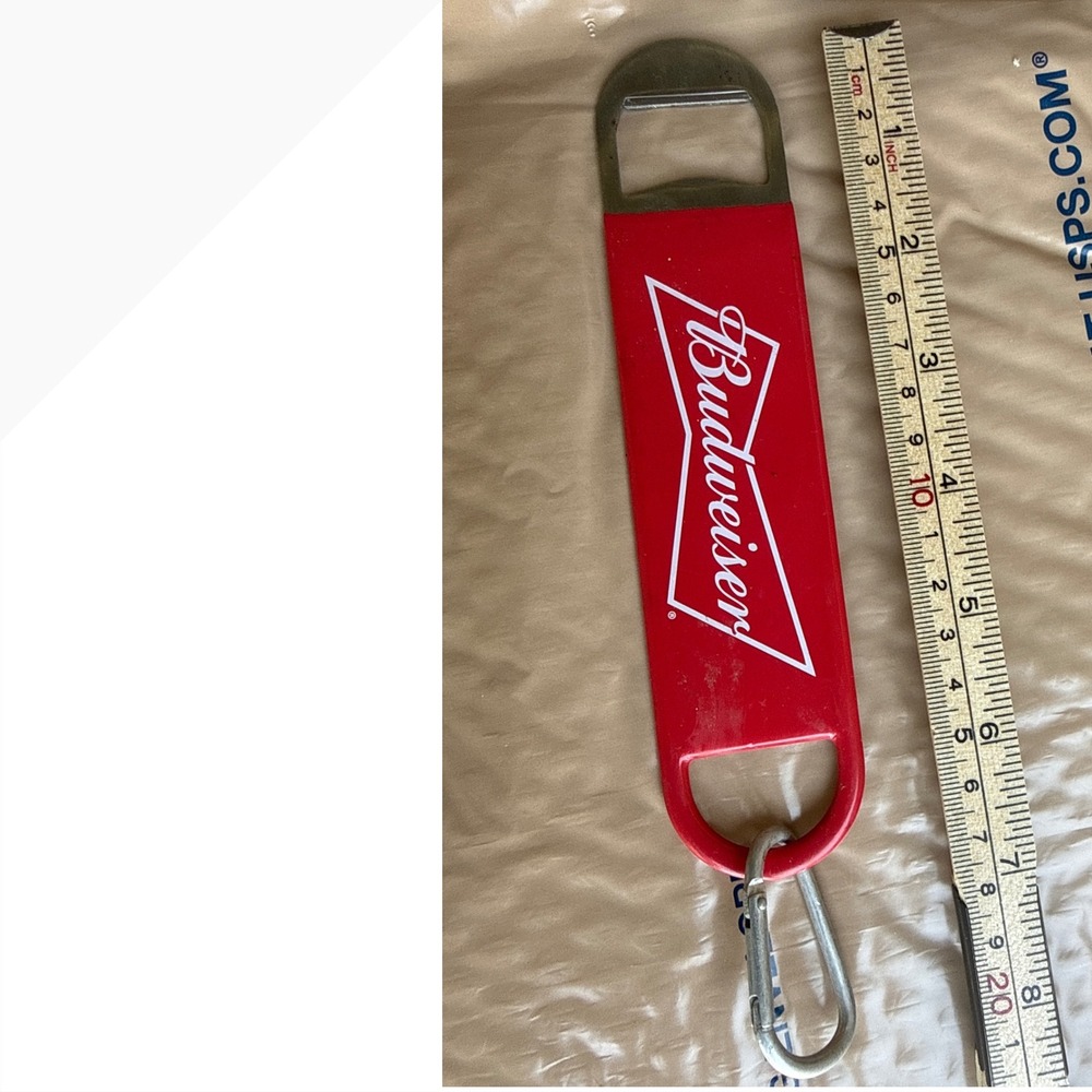 Vintage Budweiser 7 inch solid metal w/ silicone Key Chain Can Bottle Opener